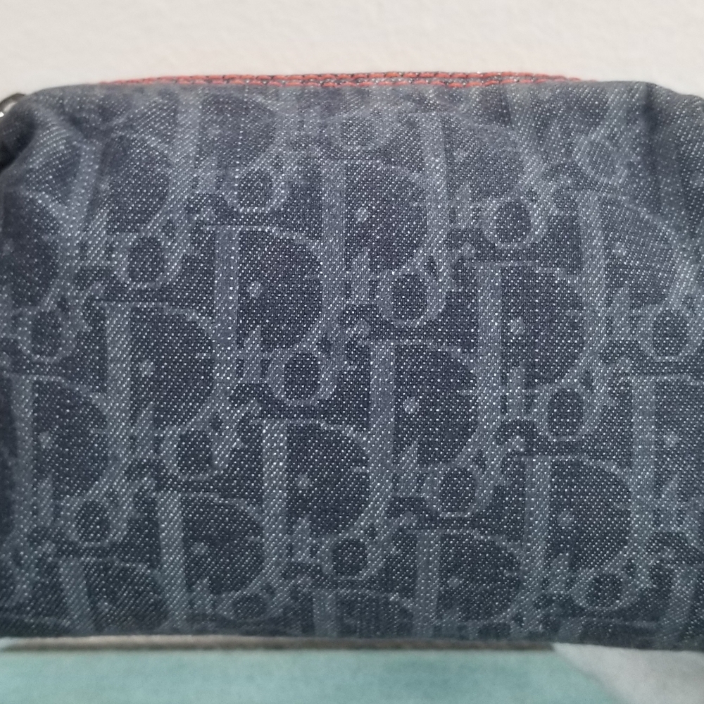 Christian Dior Blue Orange canvas bag pouch makeup